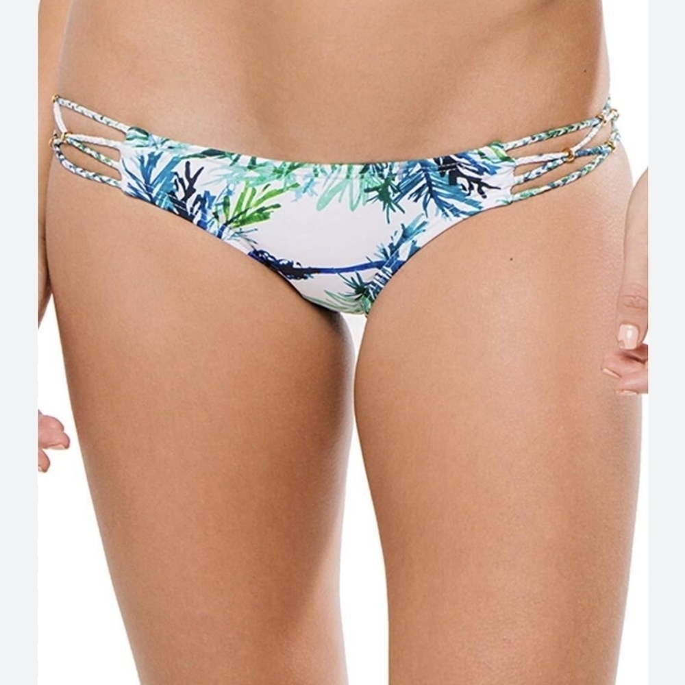 PilyQ Women's Palms Brazilian Hipster Teeny  Cheeky Voverage Bikini Bottom Sz SM